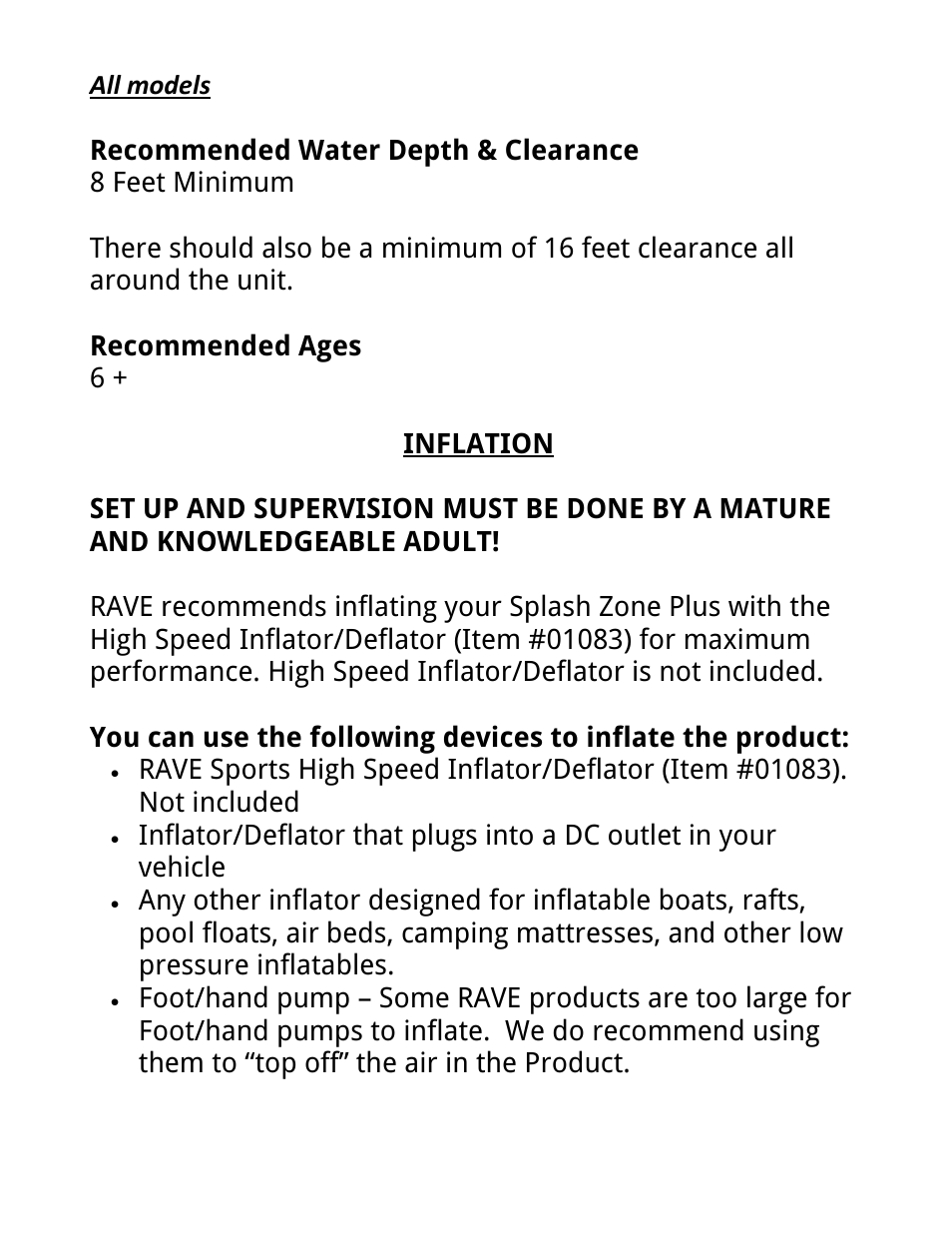 RAVE Sports Splash Zone Plus 12' User Manual | Page 8 / 24