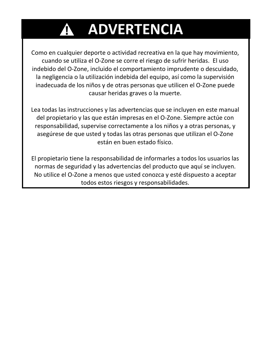 Advertencia | RAVE Sports O-Zone Water Bouncer User Manual | Page 21 / 32