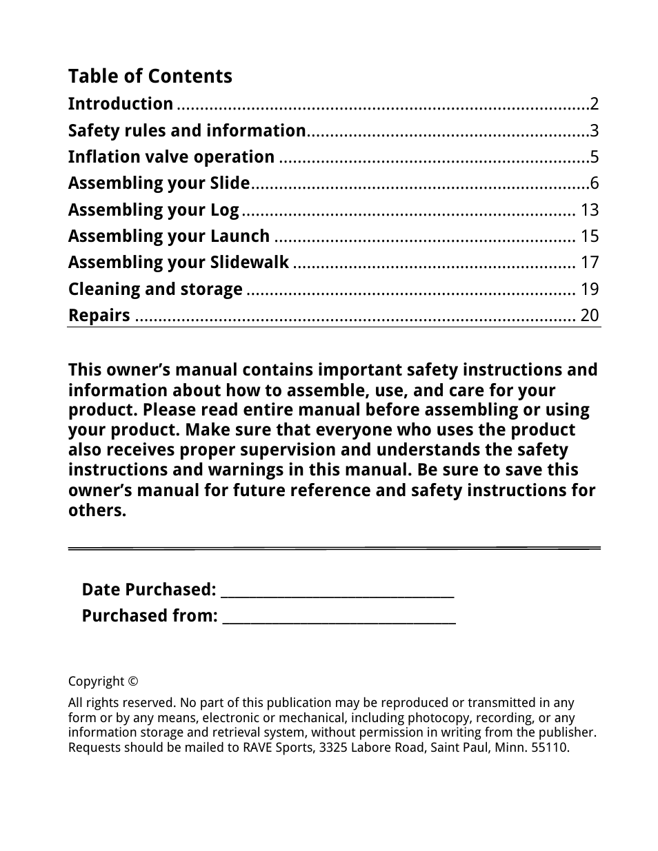 RAVE Sports Slidewalk User Manual | Page 2 / 24
