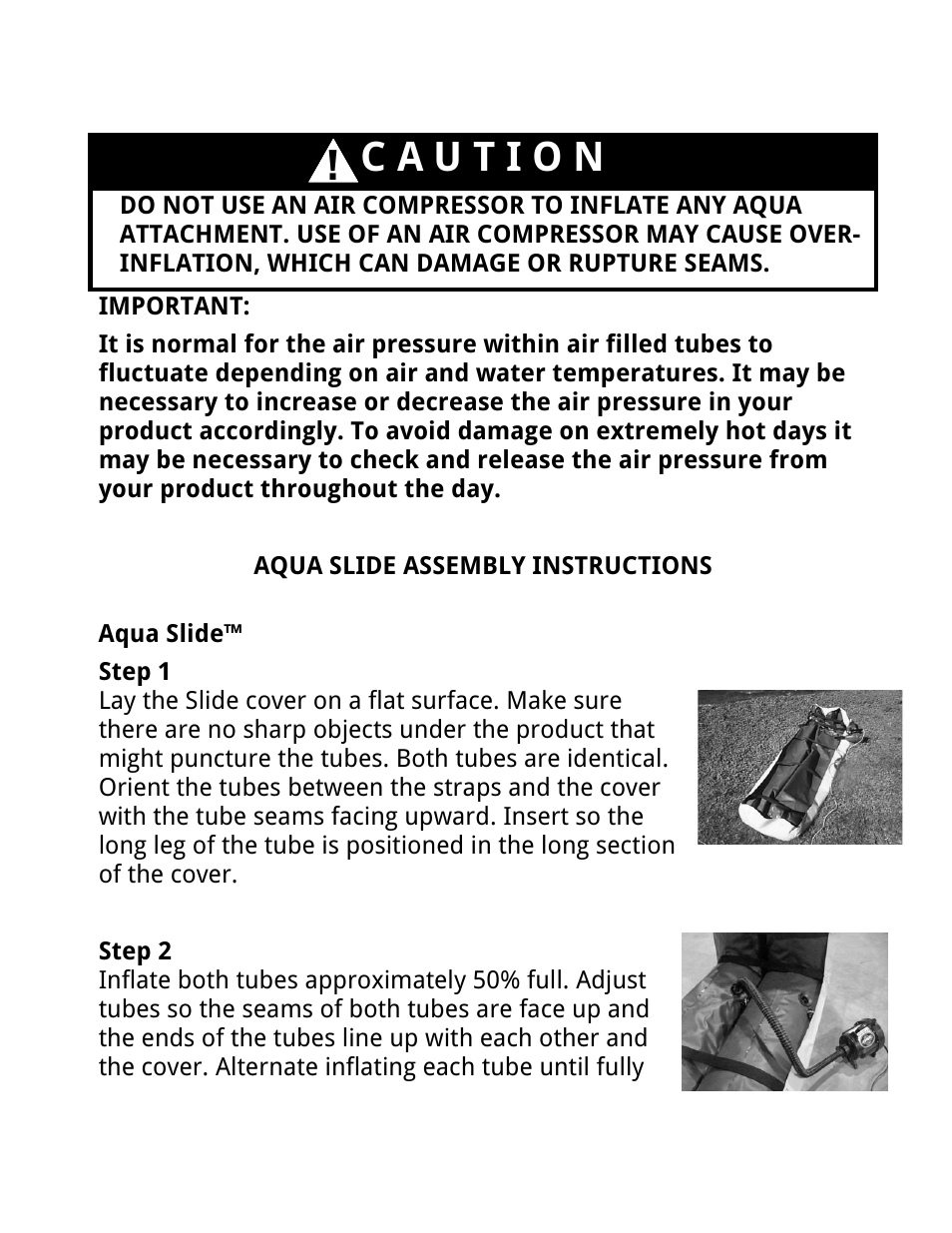 Safety rules and information, Inflation valve operation, Assembling your slide | Assembling your log, Assembling your launch, Assembling your slidewalk, Cleaning and storage, Repairs | RAVE Sports Slidewalk User Manual | Page 7 / 24