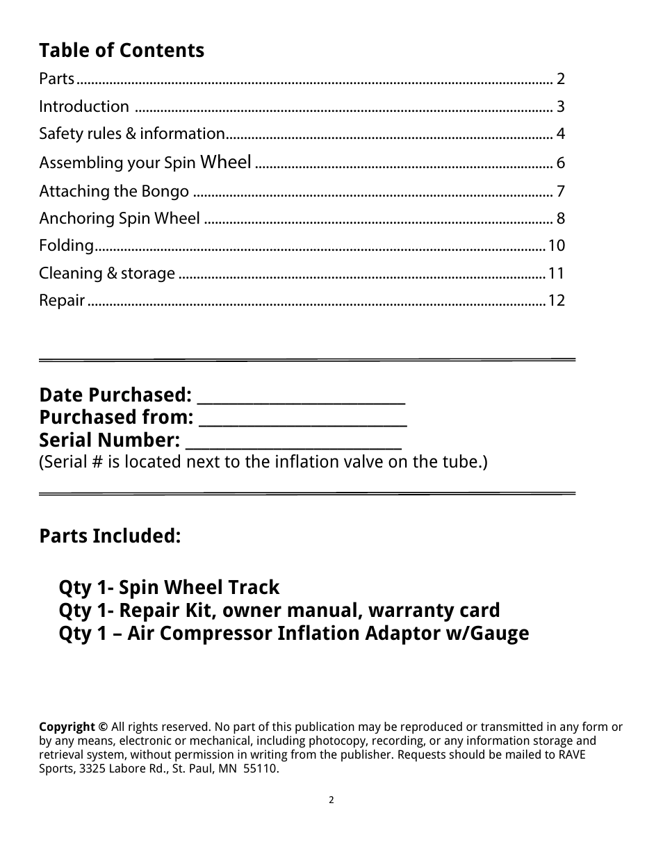 RAVE Sports Spin Wheel w/ Bongo 13 User Manual | Page 2 / 16