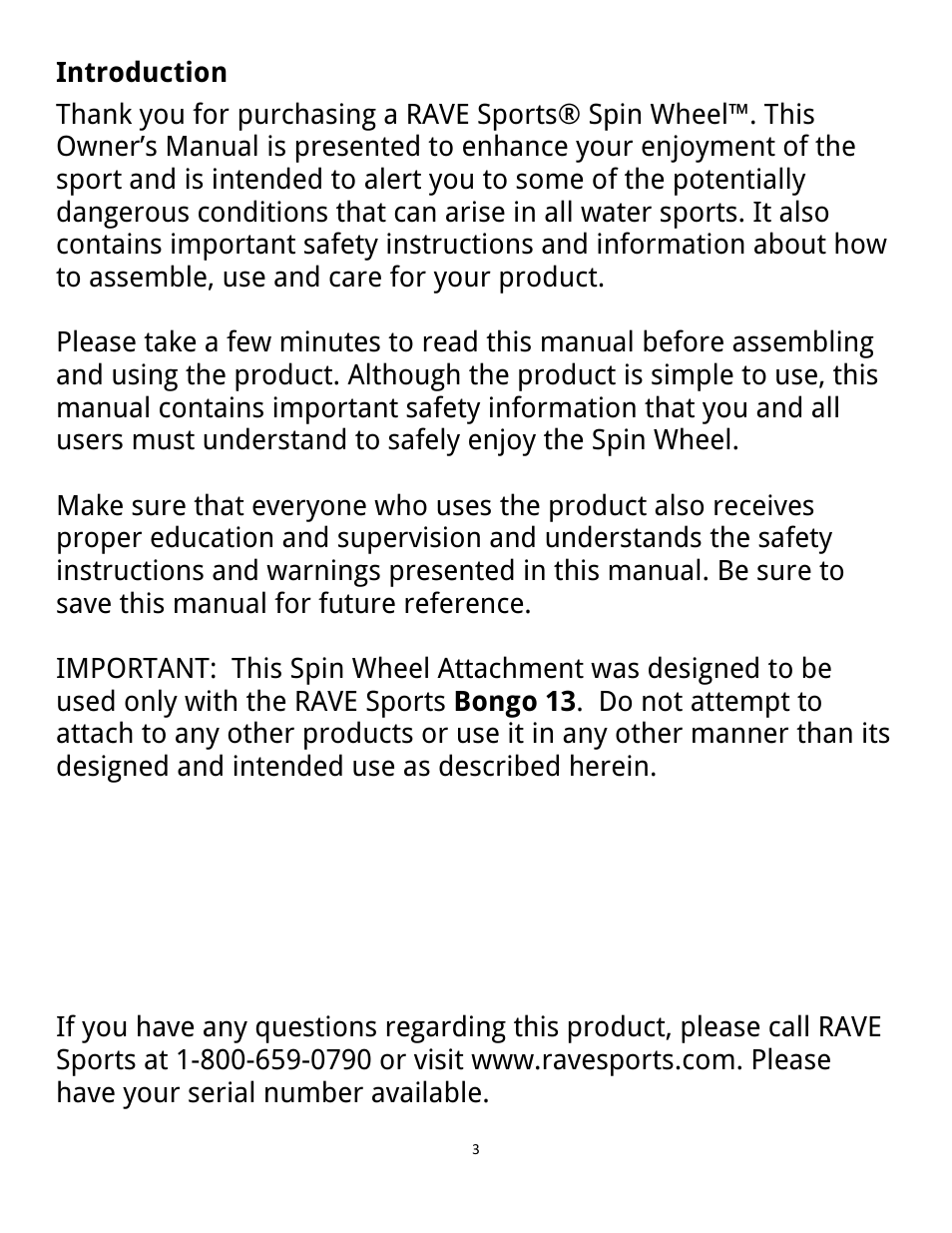 RAVE Sports Spin Wheel w/ Bongo 13 User Manual | Page 3 / 16