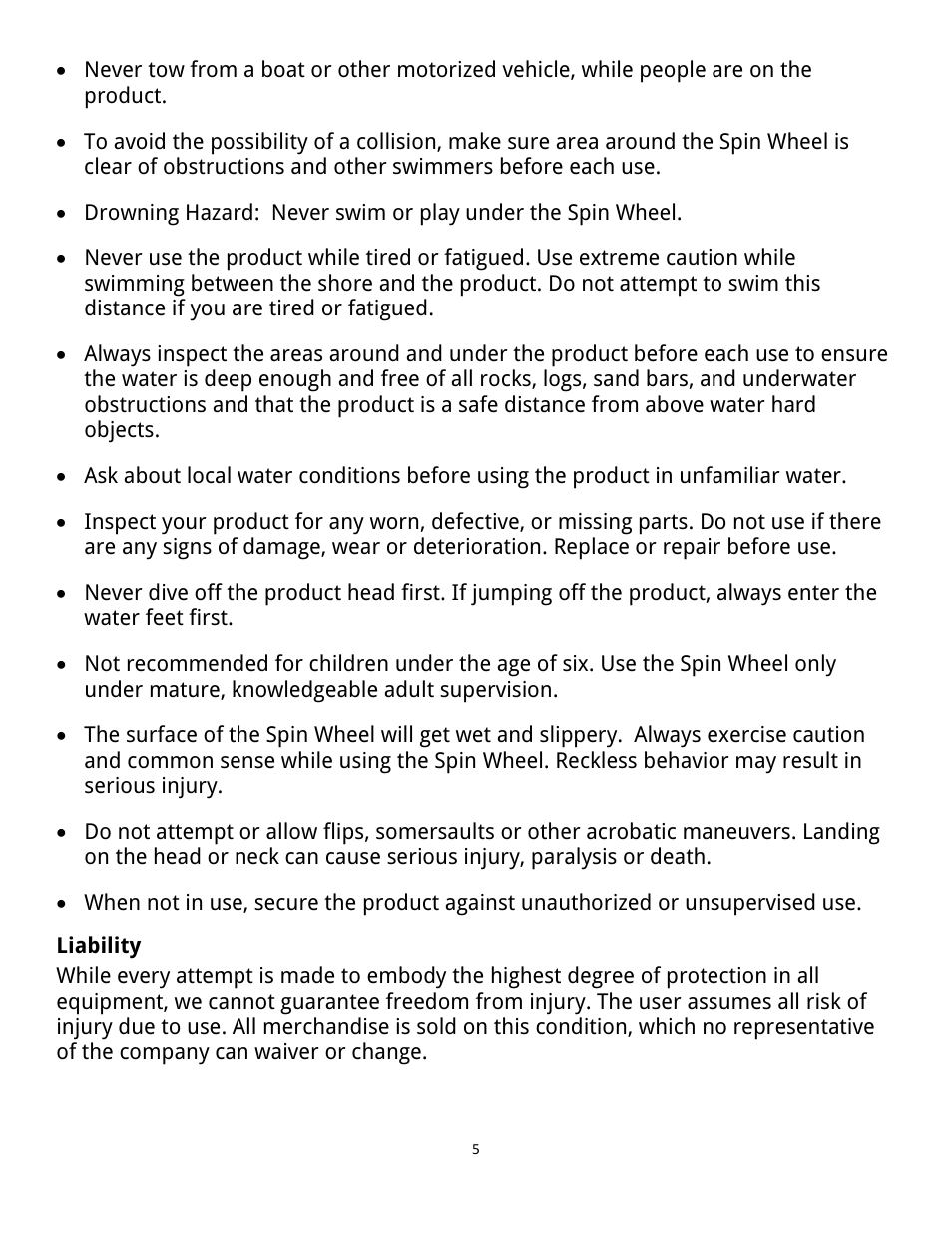 Liability | RAVE Sports Spin Wheel w/ Bongo 13 User Manual | Page 5 / 16