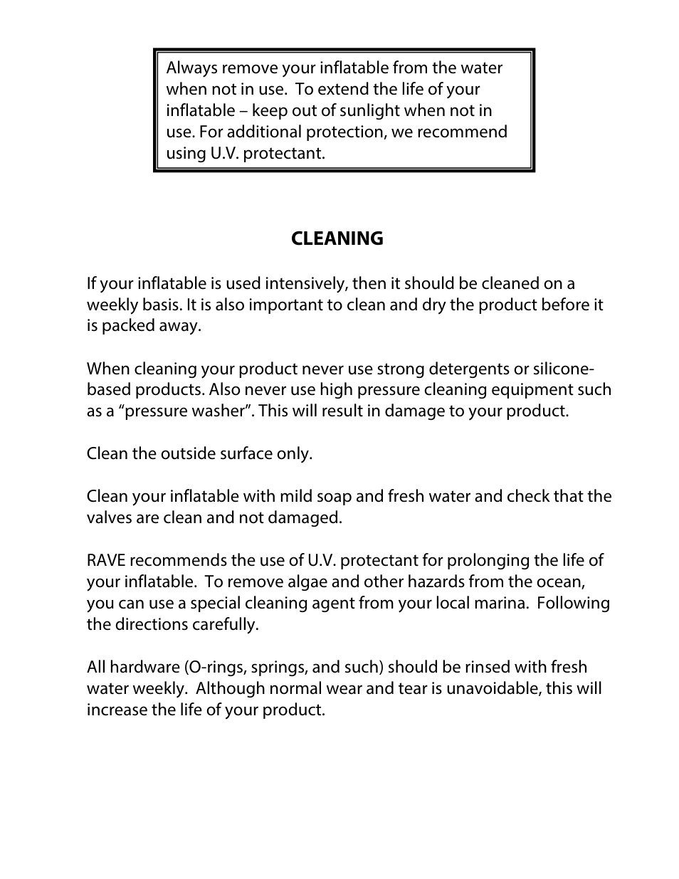 Cleaning | RAVE Sports Sky Totter User Manual | Page 11 / 16