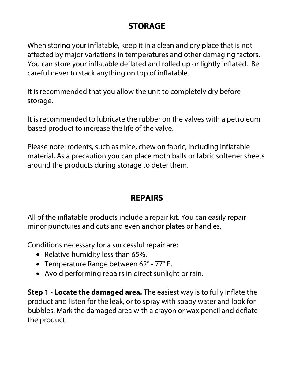 Storage, Repairs | RAVE Sports Sky Totter User Manual | Page 12 / 16