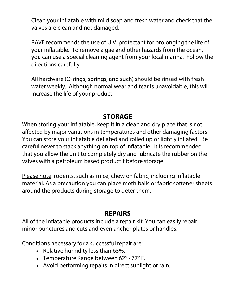 Storage, Repairs | RAVE Sports 7' Iceberg User Manual | Page 12 / 16