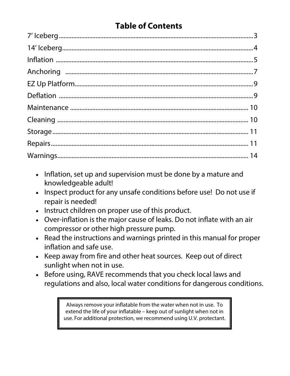 RAVE Sports 7' Iceberg User Manual | Page 2 / 16