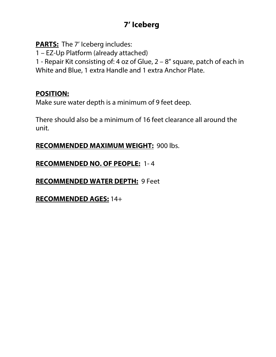 7’ iceberg | RAVE Sports 7' Iceberg User Manual | Page 4 / 16
