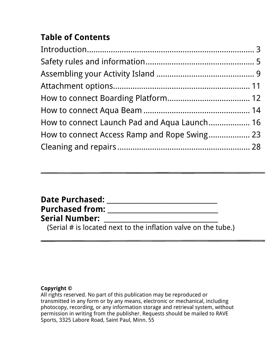 RAVE Sports Activity Island w/ EZ Up II Board Platform User Manual | Page 2 / 32