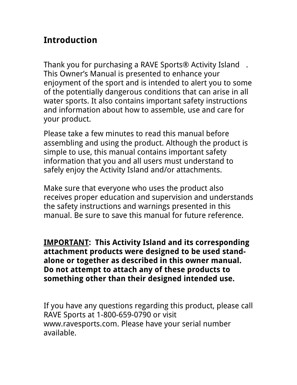 Introduction | RAVE Sports Activity Island w/ EZ Up II Board Platform User Manual | Page 3 / 32