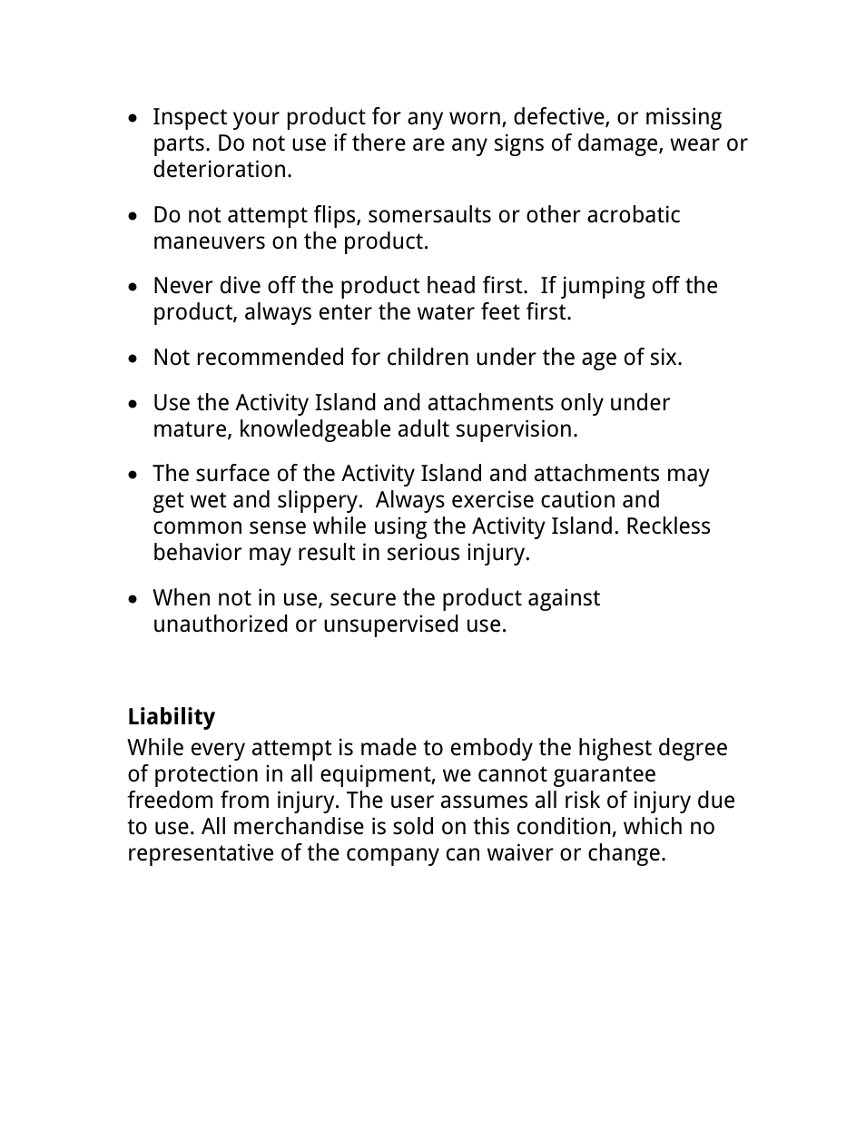 Liability | RAVE Sports Activity Island w/ EZ Up II Board Platform User Manual | Page 7 / 32