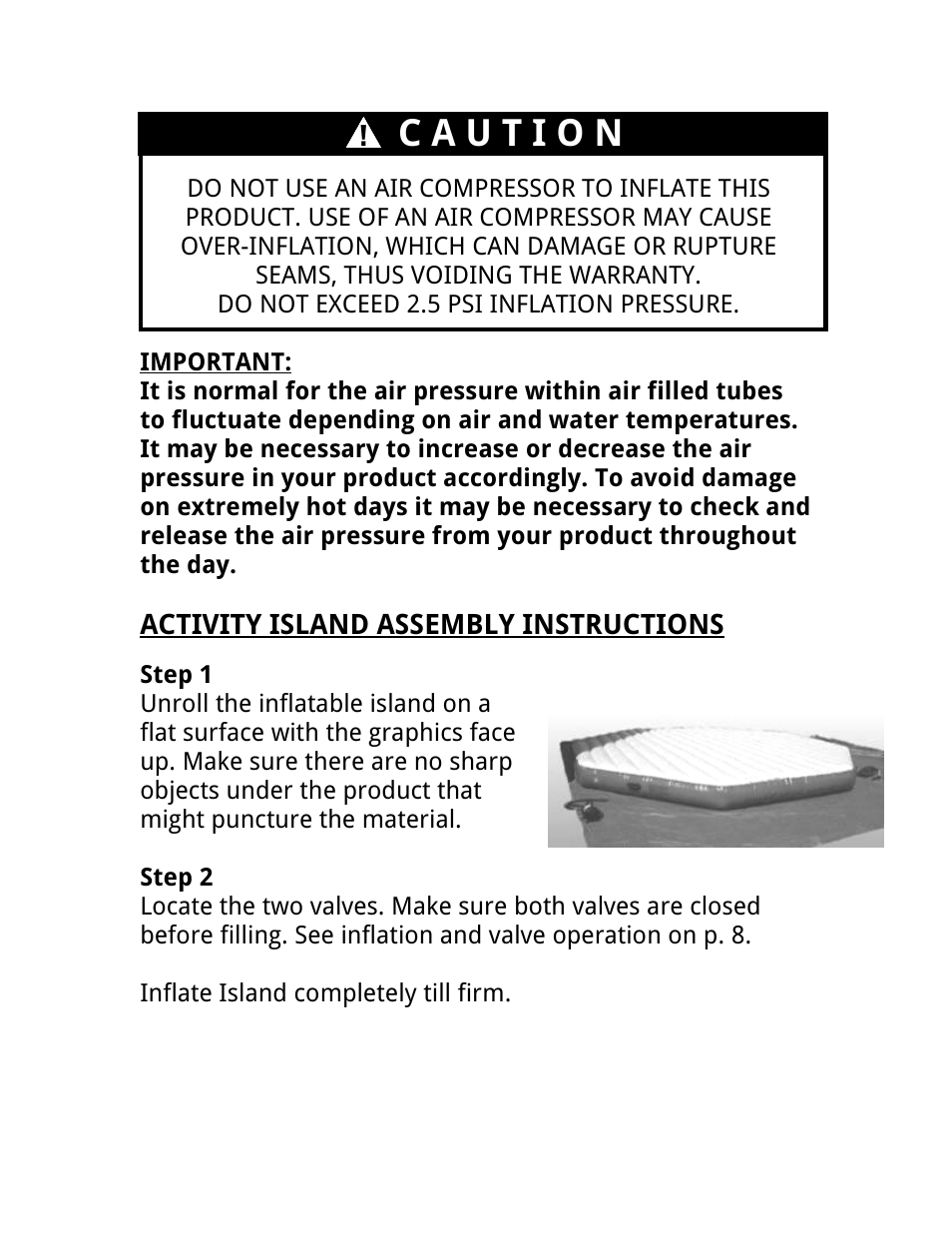 C a u t i o n, Activity island assembly instructions | RAVE Sports Activity Island w/ EZ Up II Board Platform User Manual | Page 9 / 32