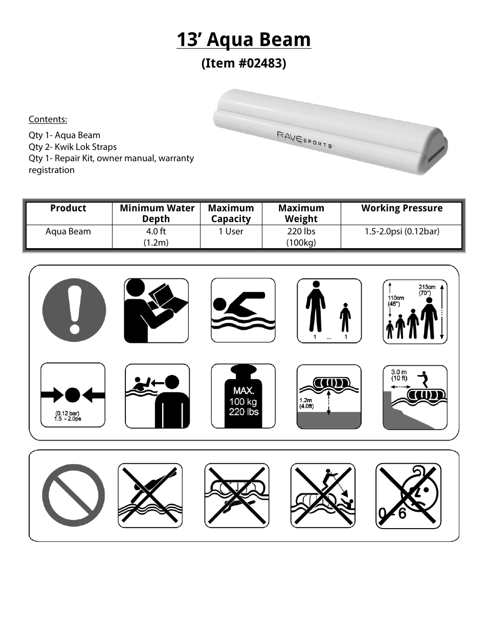 13’ aqua beam | RAVE Sports Splash Trax Arch Bridge User Manual | Page 13 / 32