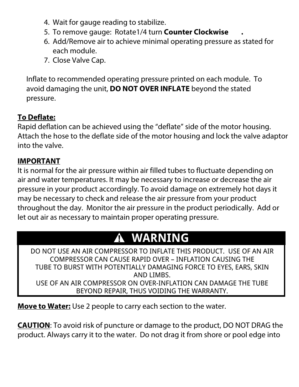 Warning | RAVE Sports Splash Trax Arch Bridge User Manual | Page 19 / 32