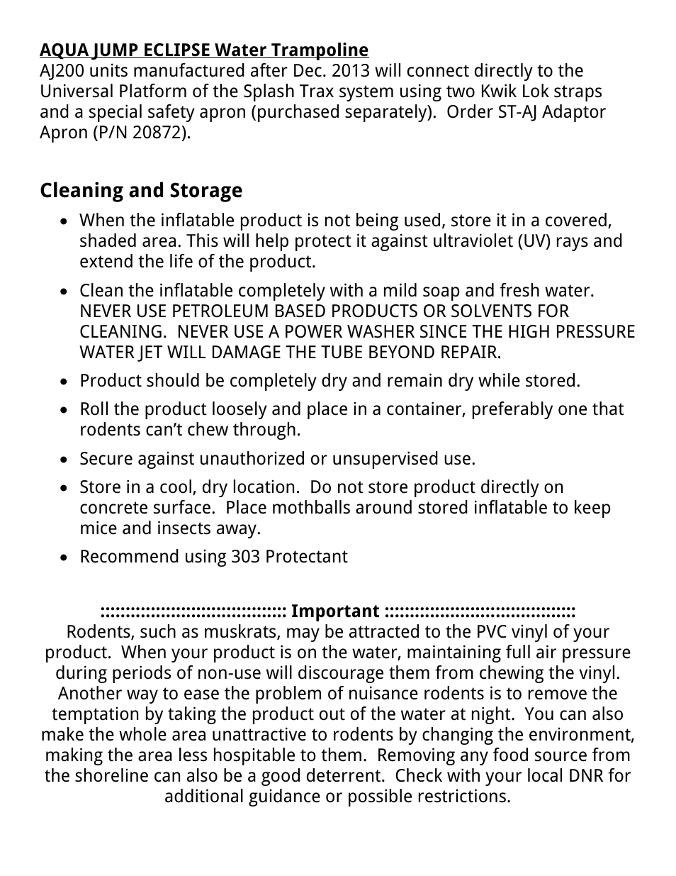 Cleaning and storage | RAVE Sports Splash Trax Arch Bridge User Manual | Page 28 / 32