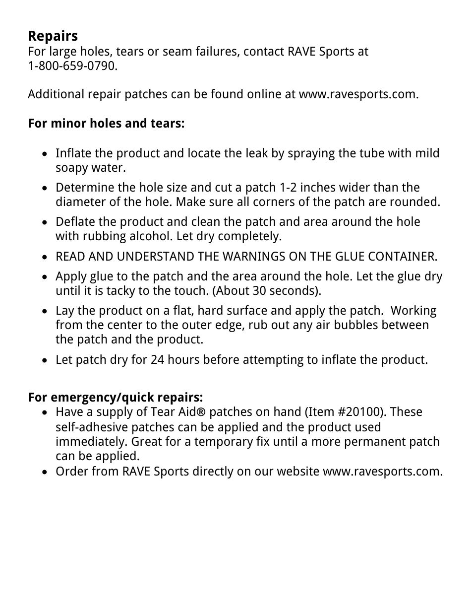 Repairs | RAVE Sports Splash Trax Arch Bridge User Manual | Page 29 / 32