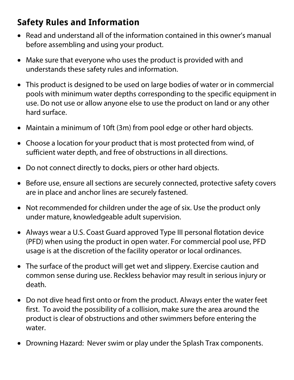 Safety rules and information | RAVE Sports Splash Trax Arch Bridge User Manual | Page 4 / 32