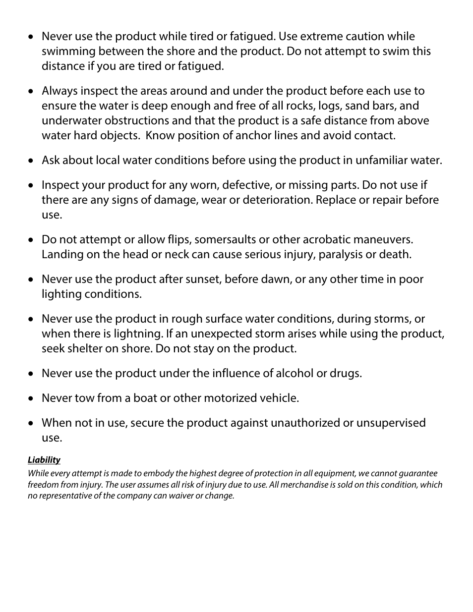 Liability | RAVE Sports Splash Trax Arch Bridge User Manual | Page 5 / 32