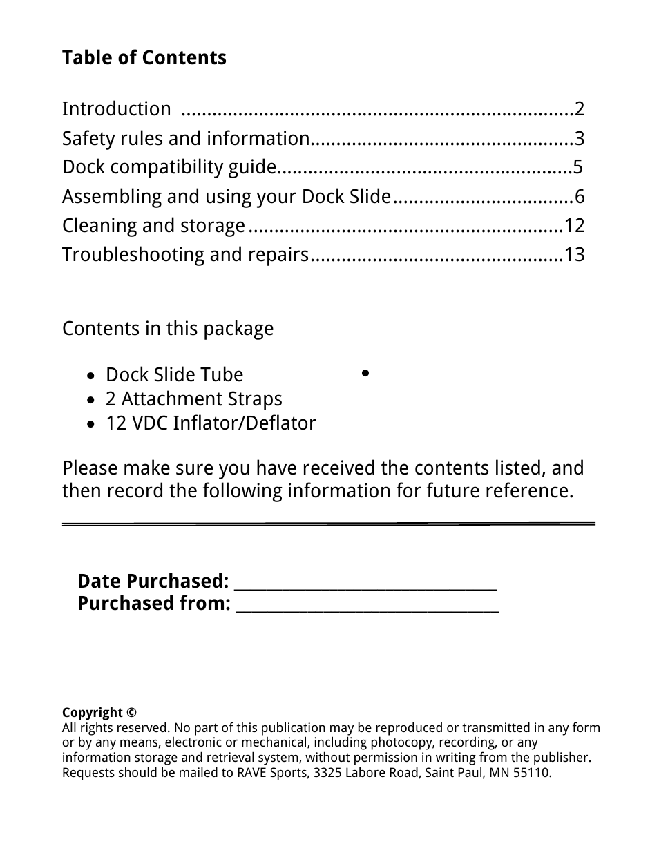 Contents in this package | RAVE Sports Dock Slide User Manual | Page 2 / 16