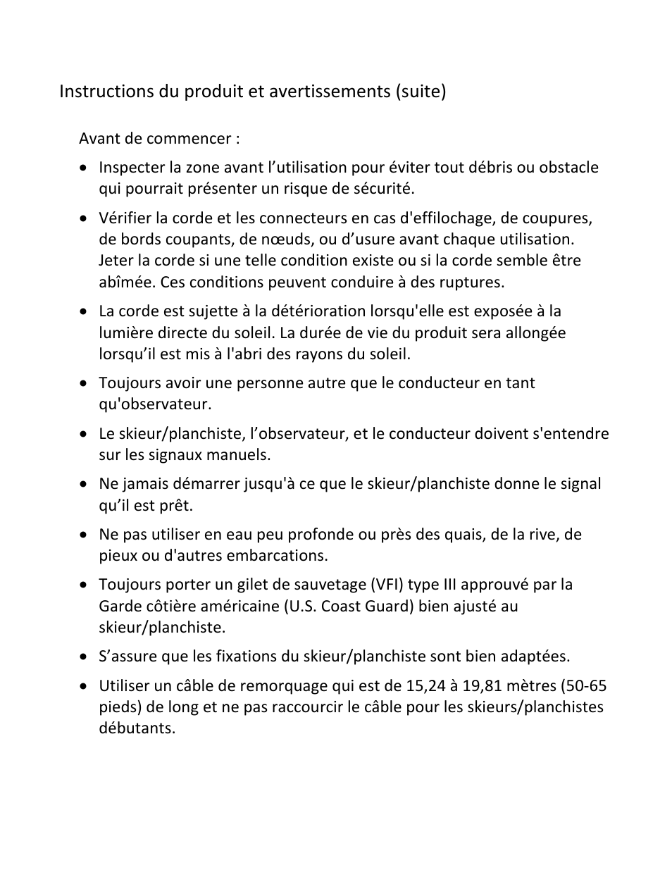 Instructions du produit et avertissements (suite) | RAVE Sports Aqua Buddy Water Ski/Wakeboard Trainer User Manual | Page 19 / 49