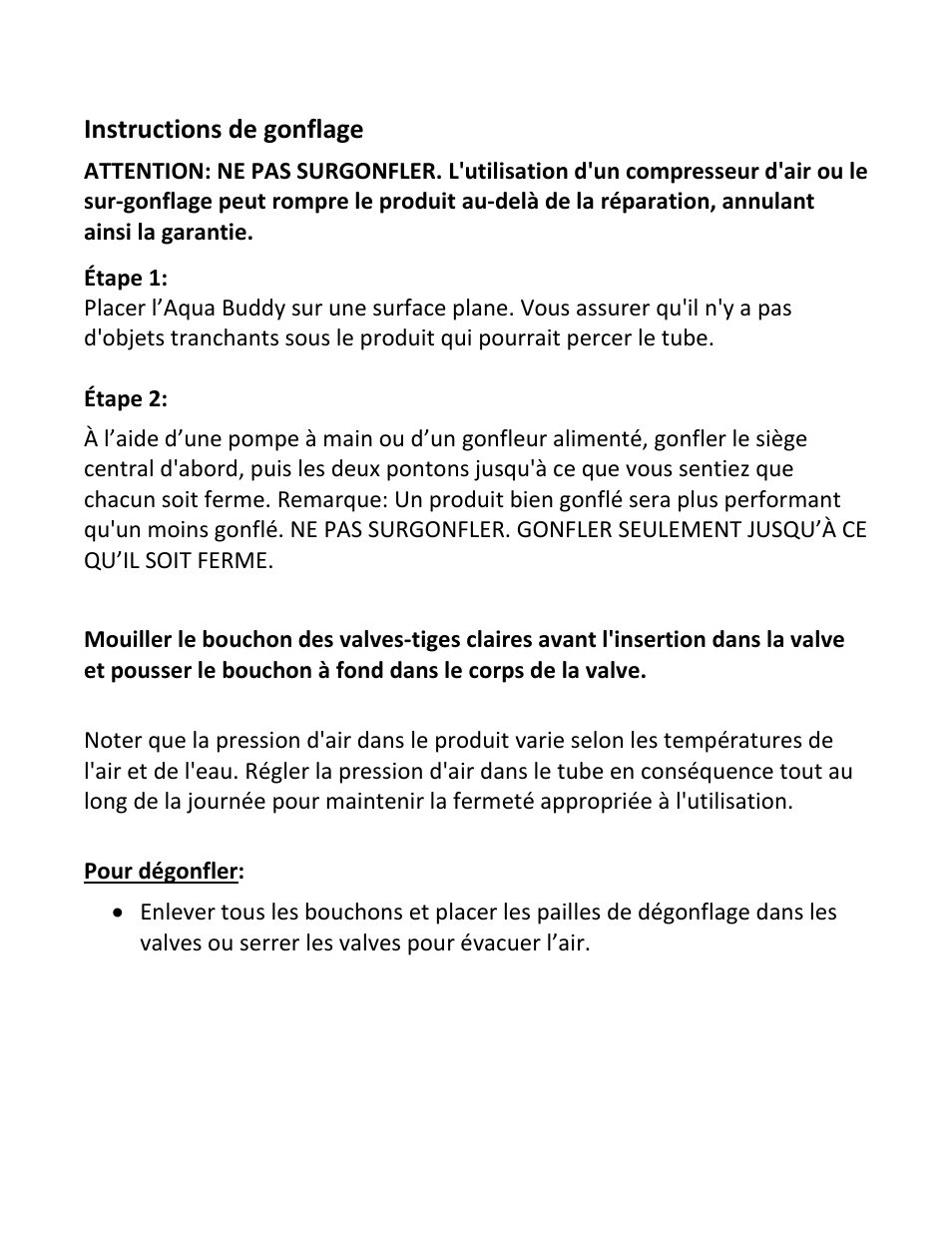 Instructions de gonflage | RAVE Sports Aqua Buddy Water Ski/Wakeboard Trainer User Manual | Page 20 / 49