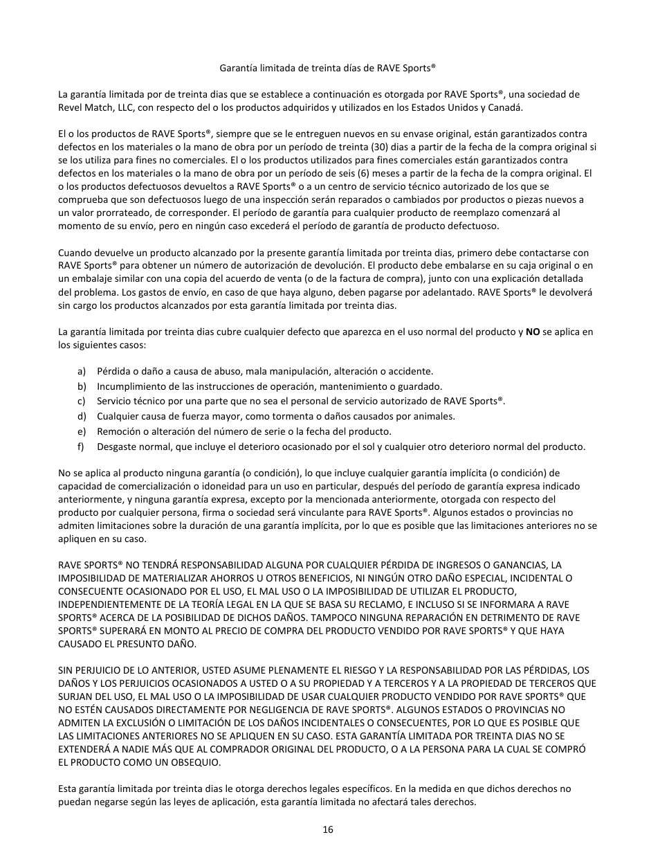 RAVE Sports Apollo Lounge User Manual | Page 17 / 20