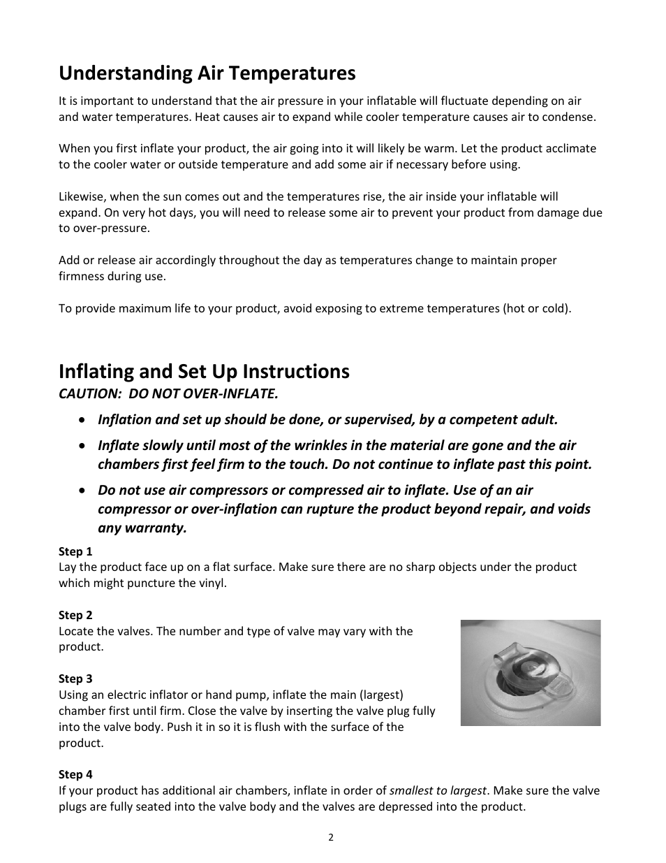 Understanding air temperatures, Inflating and set up instructions | RAVE Sports Apollo Lounge User Manual | Page 3 / 20
