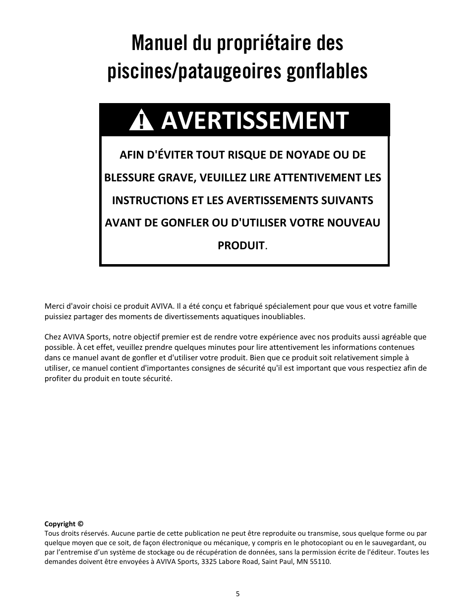 Avertissement | RAVE Sports Apollo Lounge User Manual | Page 6 / 20