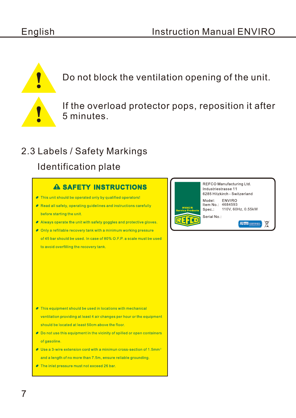 页 10 | REFCO ENVIRO User Manual | Page 10 / 26