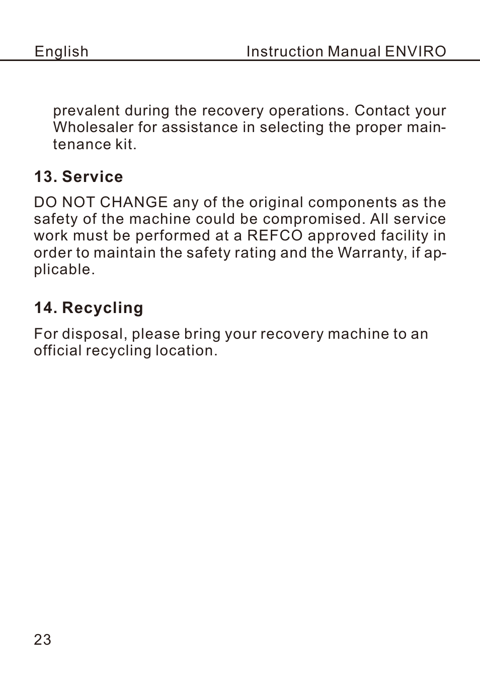 页 26 | REFCO ENVIRO User Manual | Page 26 / 26