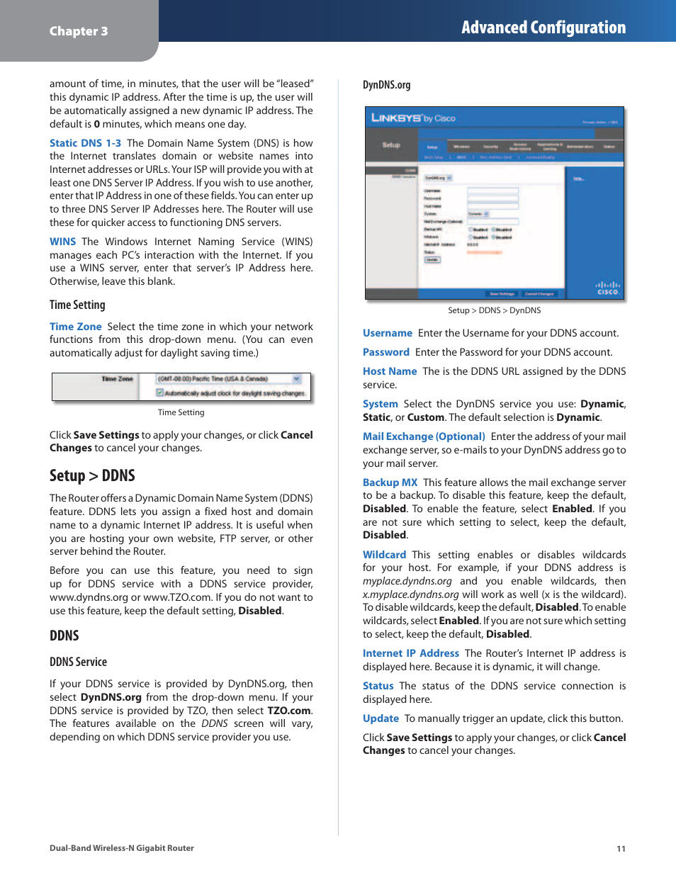 Setup > ddns, Advanced configuration, Ddns | Cisco WRT320N User Manual | Page 12 / 53