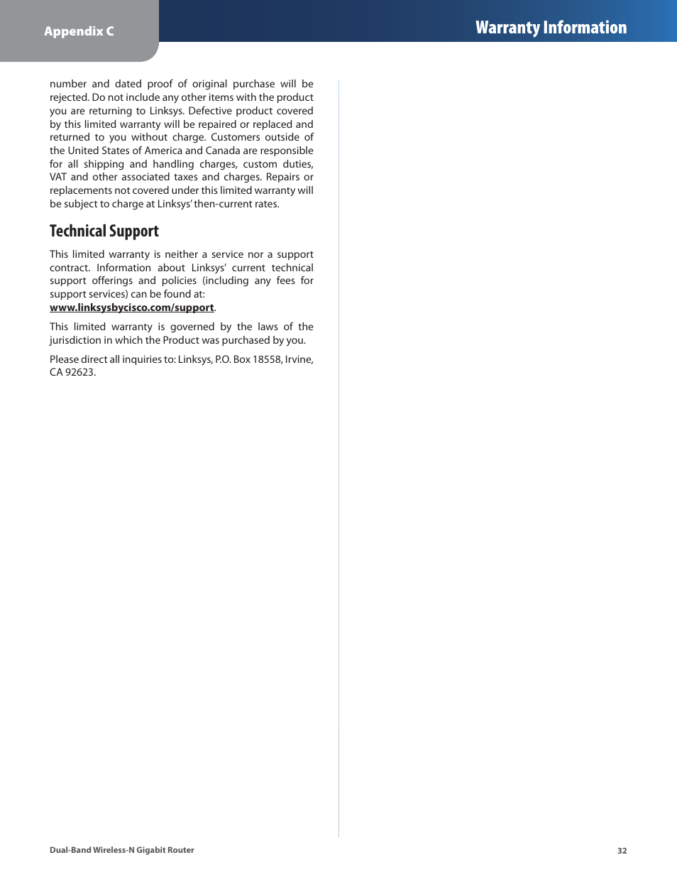Technical support, Warranty information | Cisco WRT320N User Manual | Page 33 / 53