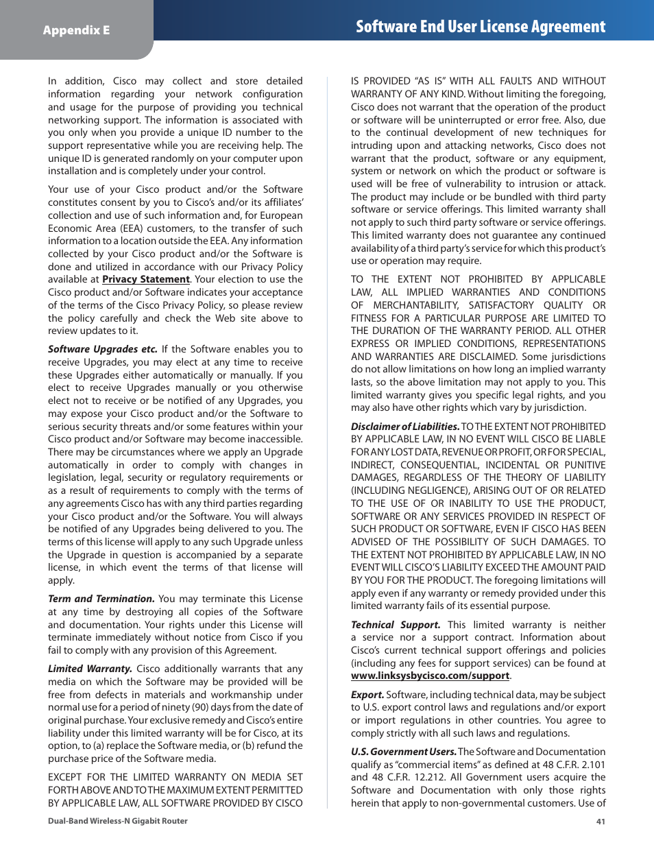 Software end user license agreement | Cisco WRT320N User Manual | Page 42 / 53