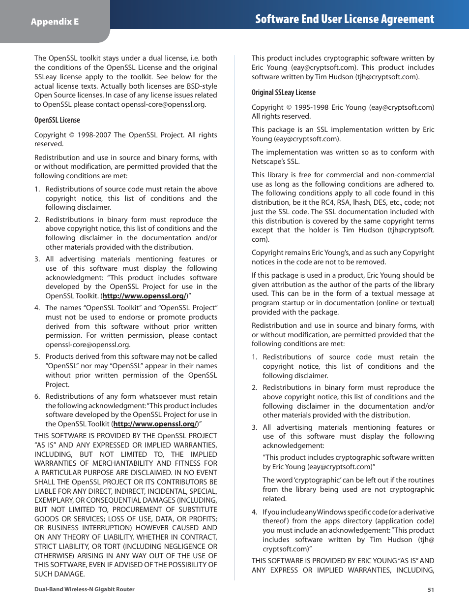 Software end user license agreement | Cisco WRT320N User Manual | Page 52 / 53