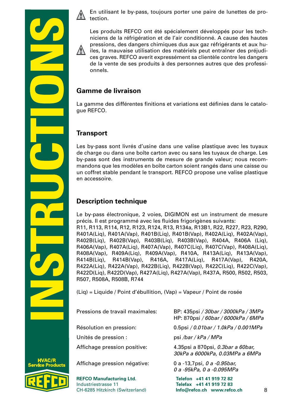 Gamme de livraison, Transport, Description technique | REFCO DIGIMON User Manual | Page 8 / 24