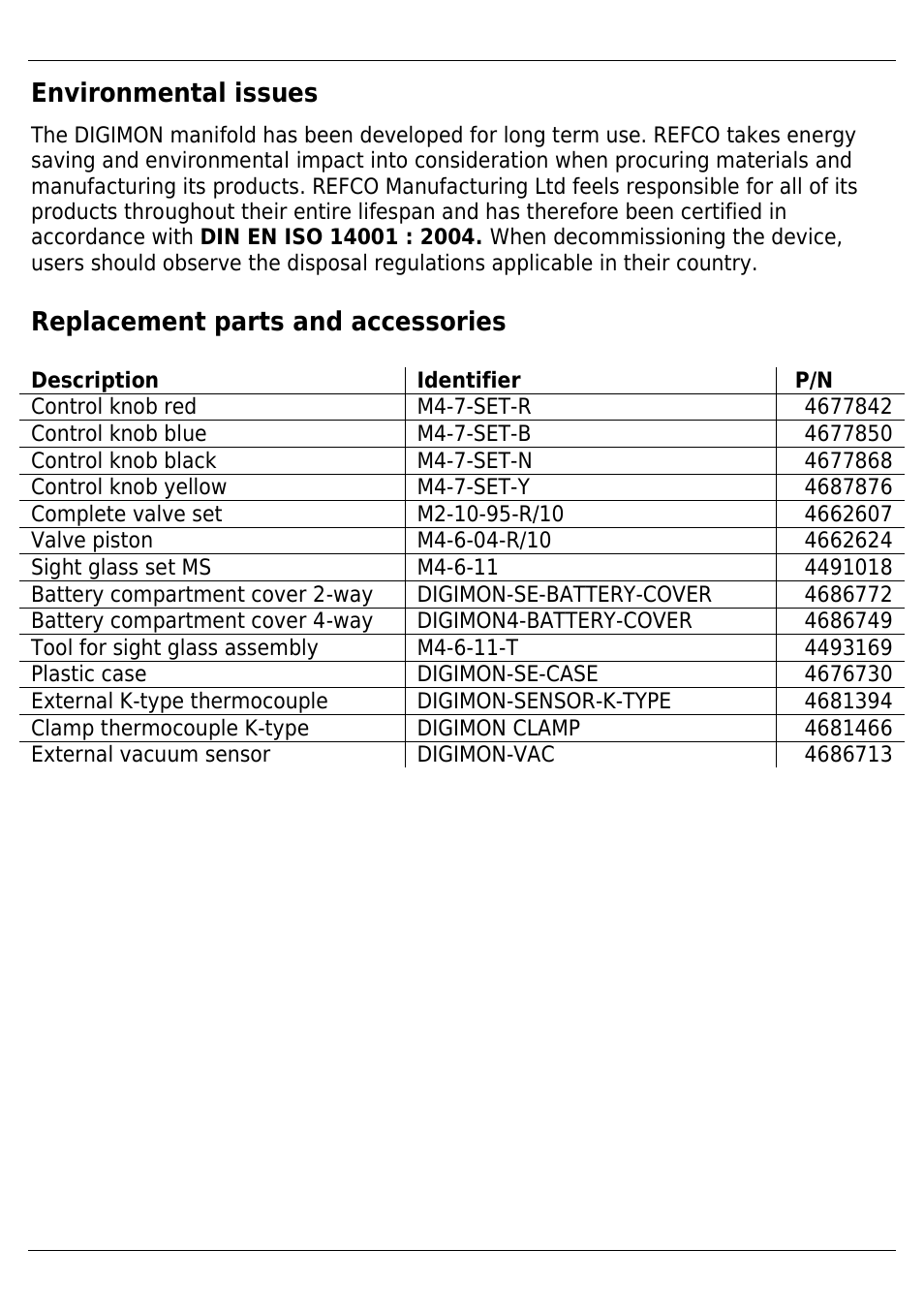 Environmental issues, Replacement parts and accessories | REFCO DIGIMON4 User Manual | Page 17 / 61