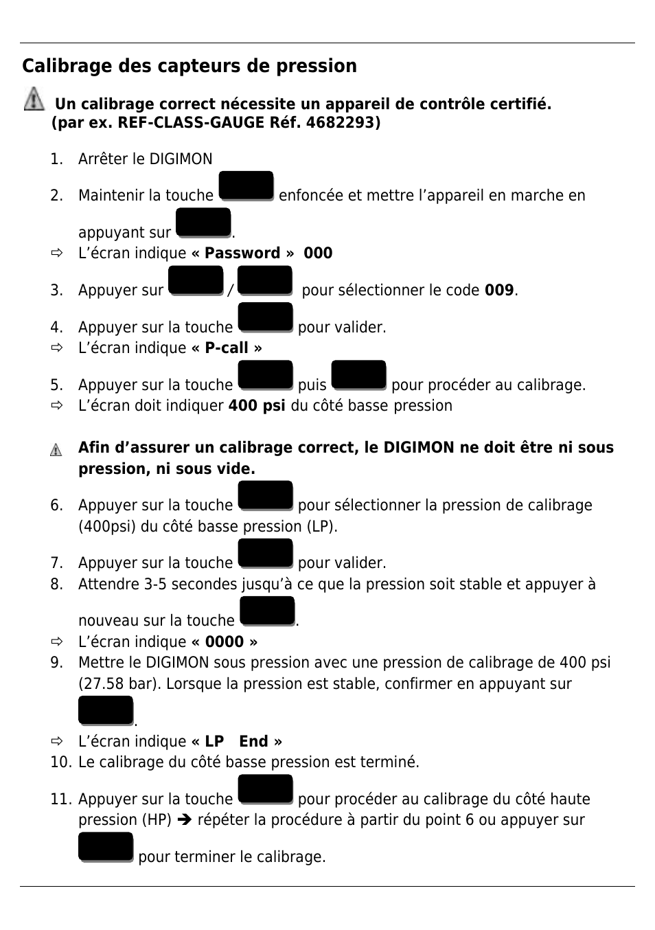 Calibrage des capteurs de pression | REFCO DIGIMON4 User Manual | Page 39 / 61