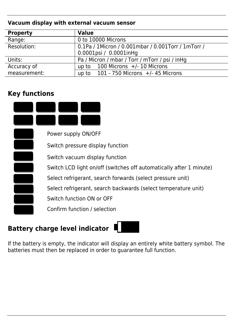 Key functions, Battery charge level indicator | REFCO DIGIMON4 User Manual | Page 8 / 61