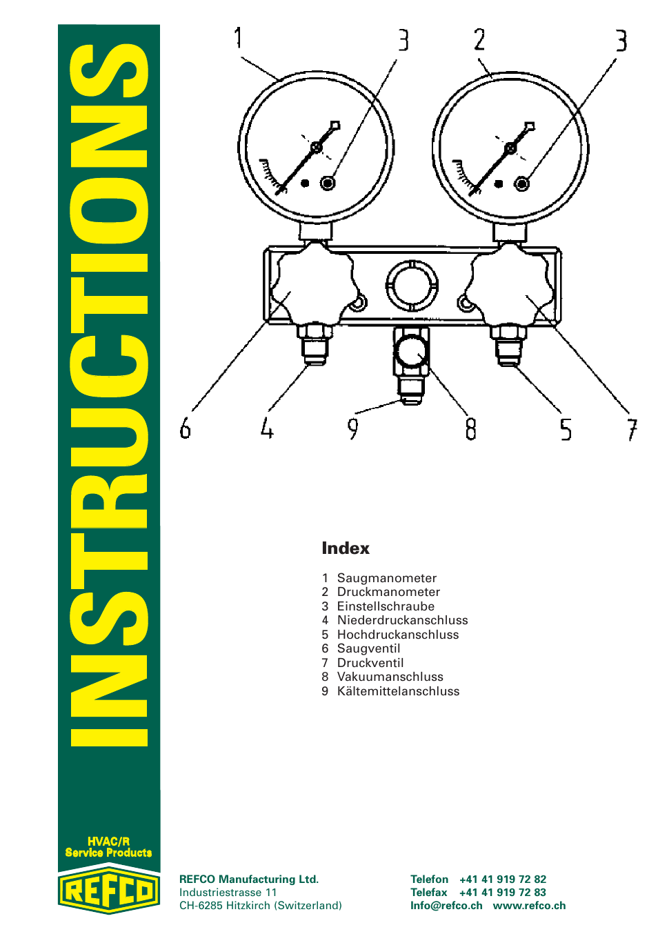 Index | REFCO Two-Way Manifolds User Manual | Page 10 / 20
