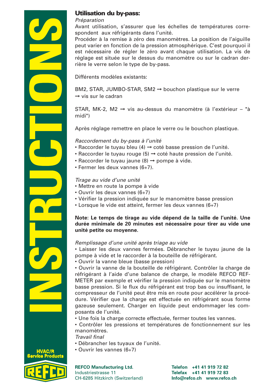 Utilisation du by-pass | REFCO Two-Way Manifolds User Manual | Page 13 / 20