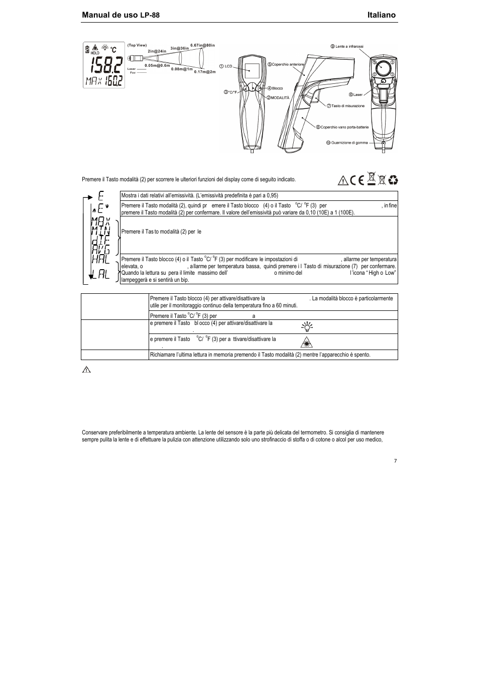Termometro a infrarossi lp-88 – istruzioni d’uso, Manual de uso, Italiano | REFCO LP-88 User Manual | Page 8 / 12