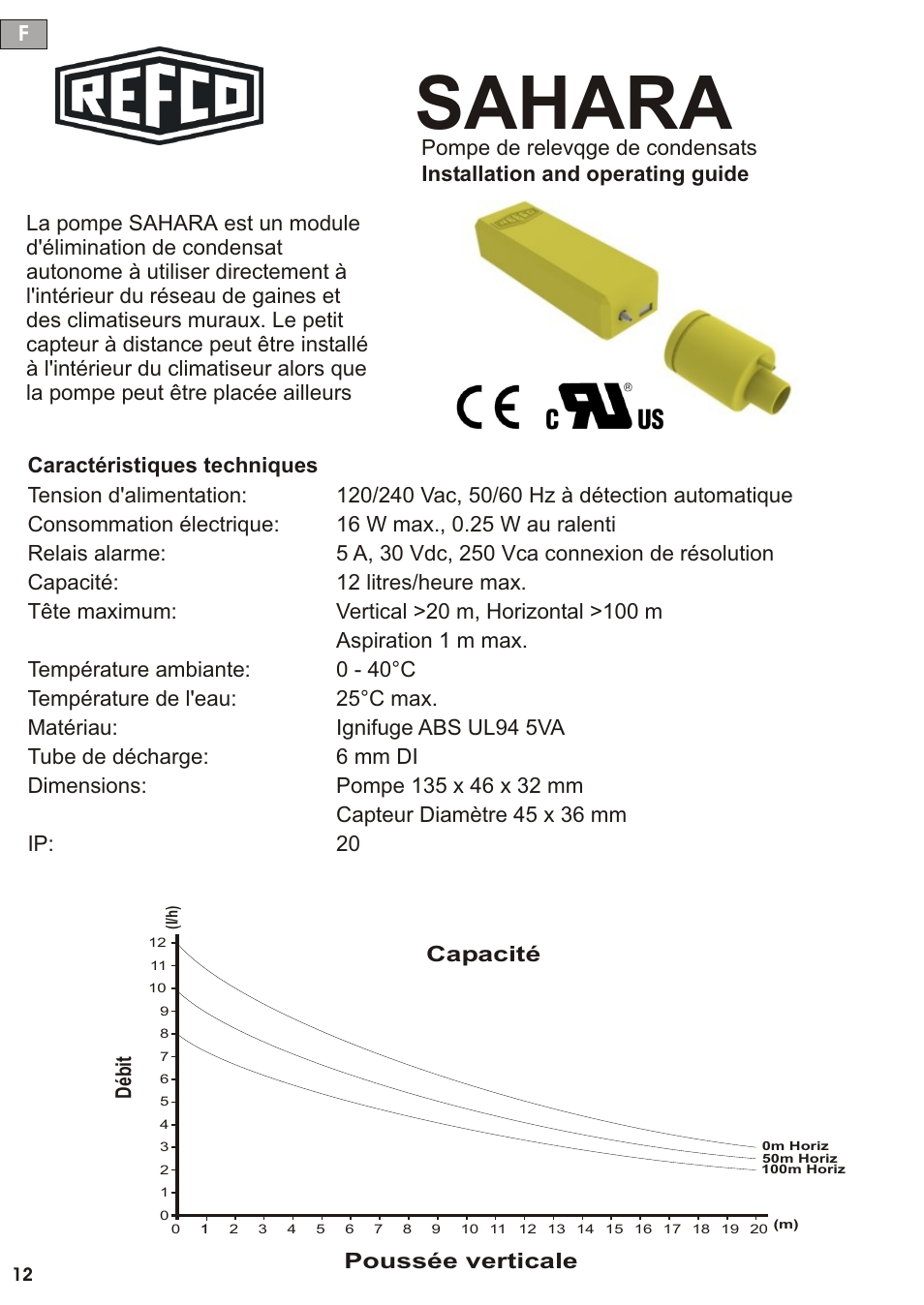 Seite13, Sahara, Poussée verticale | Déb it | REFCO SAHARA User Manual | Page 13 / 44