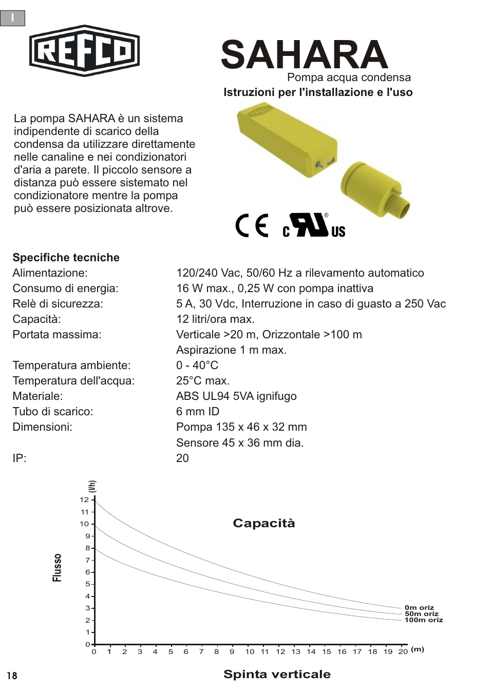 Seite19, Sahara, Capacità | Spinta verticale, Flu ss o | REFCO SAHARA User Manual | Page 19 / 44