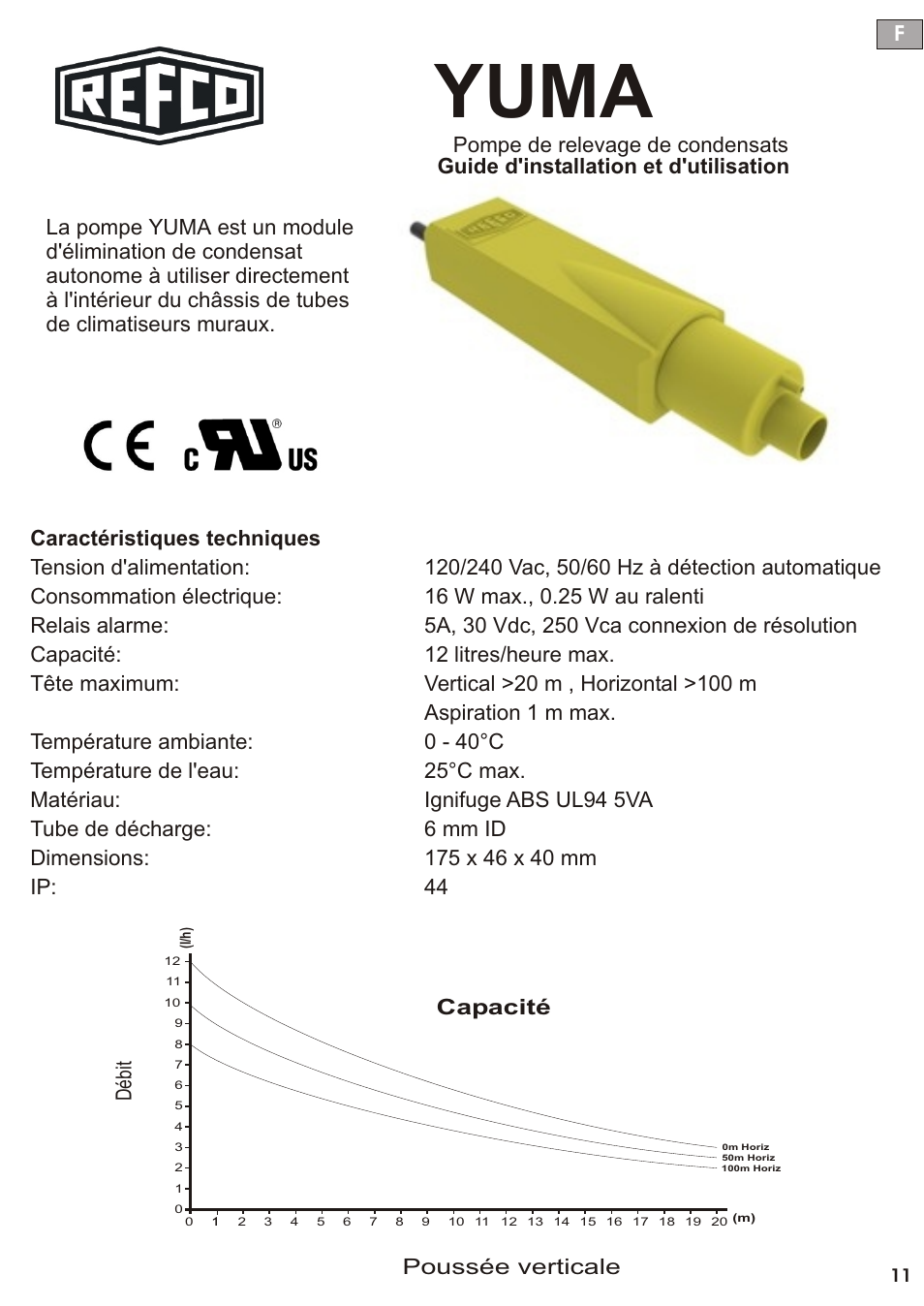 Seite12, Yuma, Poussée verticale | Déb it | REFCO YUMA User Manual | Page 12 / 38