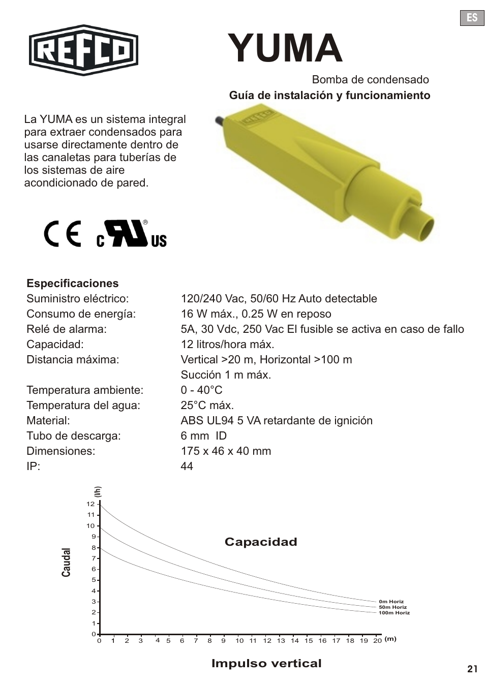 Seite22, Yuma, Impulso vertical | Cau d al | REFCO YUMA User Manual | Page 22 / 38