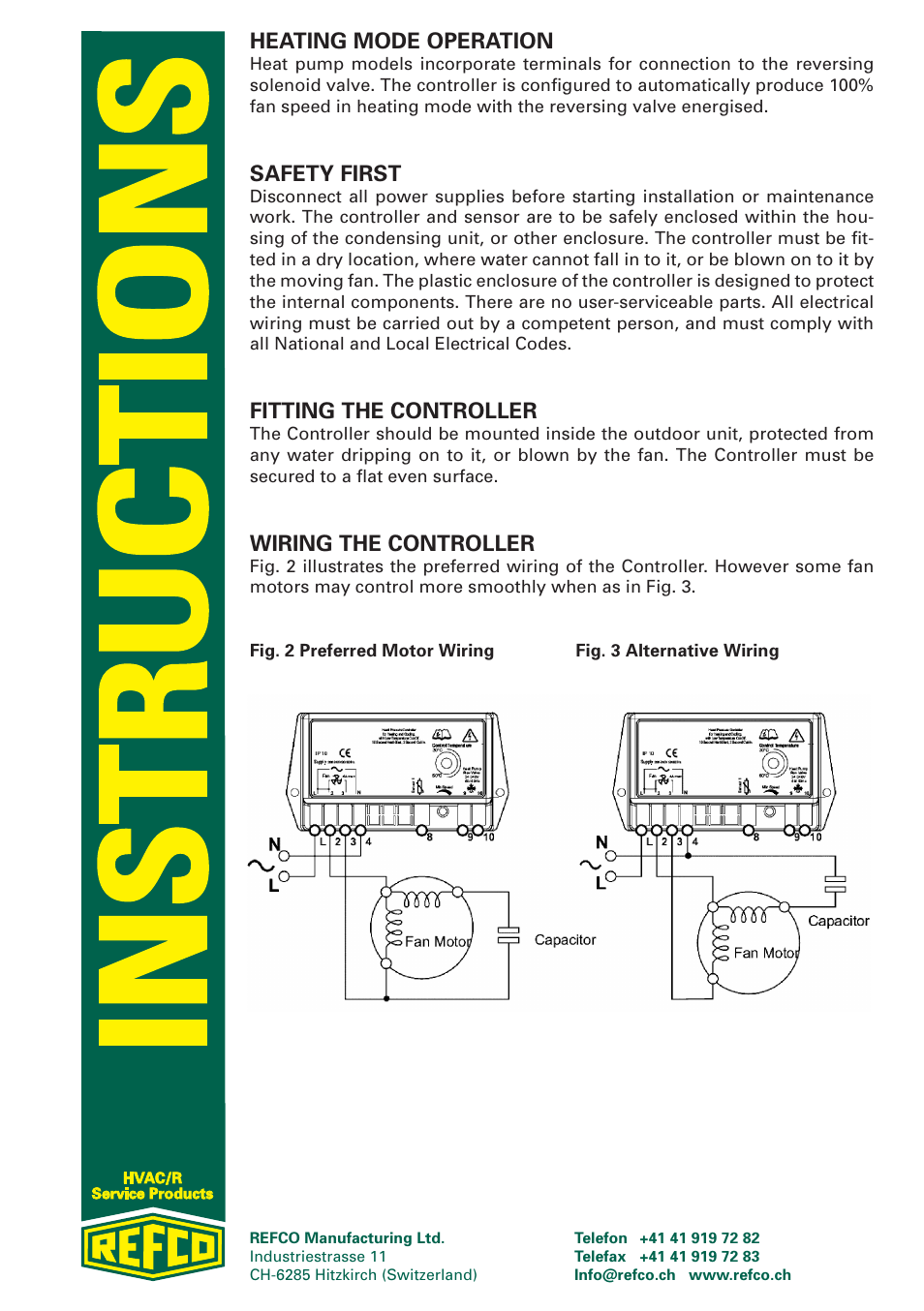 Heating mode operation, Safety first, Fitting the controller | Wiring the controller | REFCO LAC Extreme User Manual | Page 2 / 12