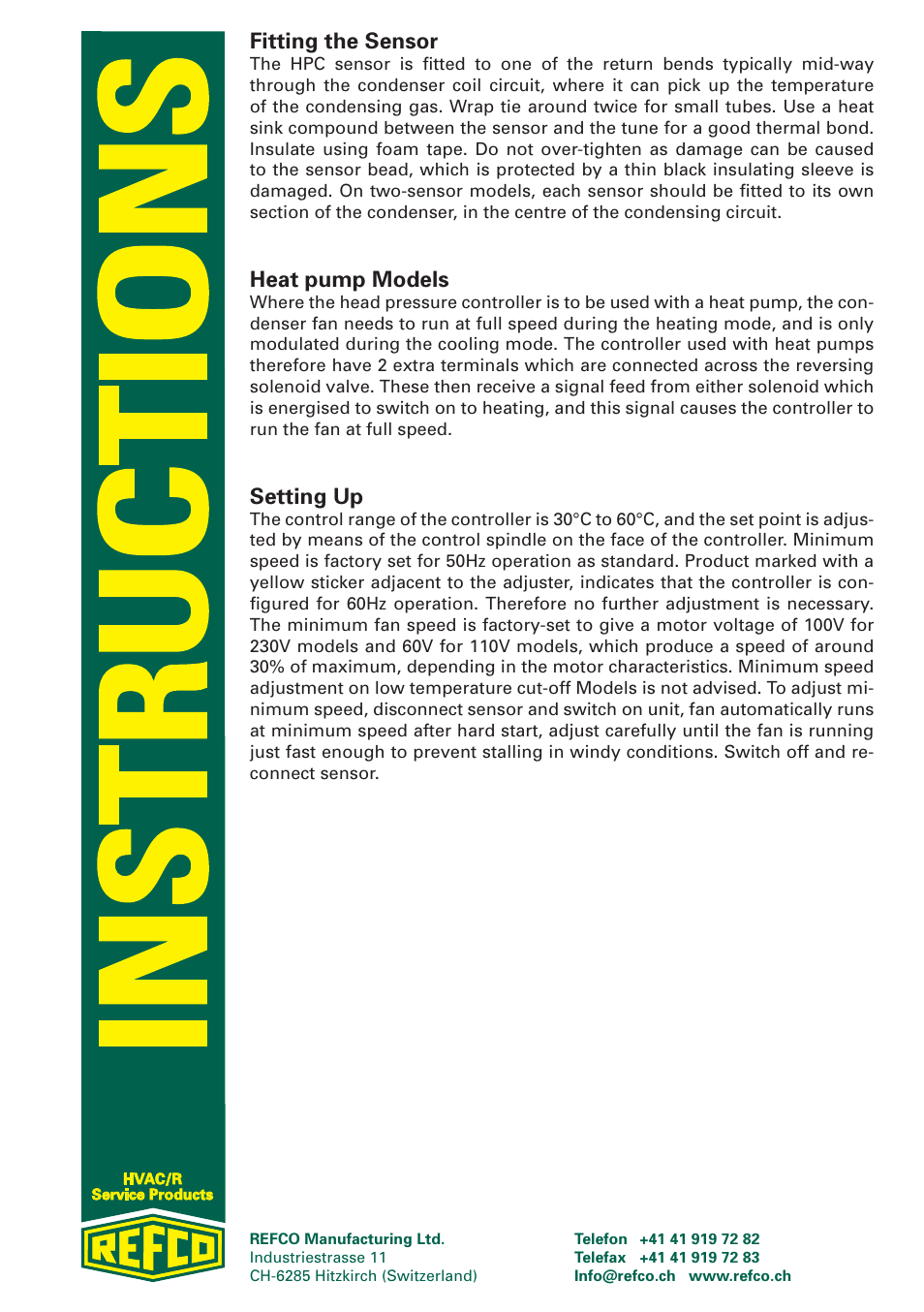 Fitting the sensor, Heat pump models, Setting up | REFCO LAC Extreme User Manual | Page 3 / 12