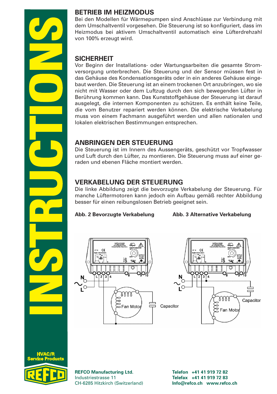 Betrieb im heizmodus, Sicherheit, Anbringen der steuerung | Verkabelung der steuerung | REFCO LAC Extreme User Manual | Page 5 / 12