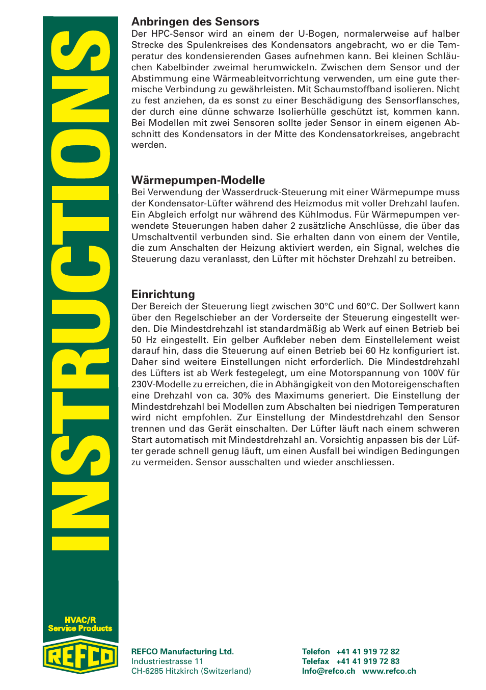 Anbringen des sensors, Wärmepumpen-modelle, Einrichtung | REFCO LAC Extreme User Manual | Page 6 / 12