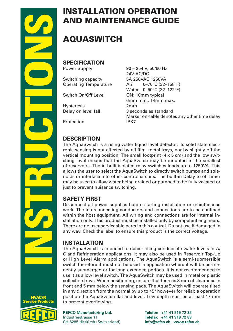 REFCO AcquSwitch User Manual | 8 pages